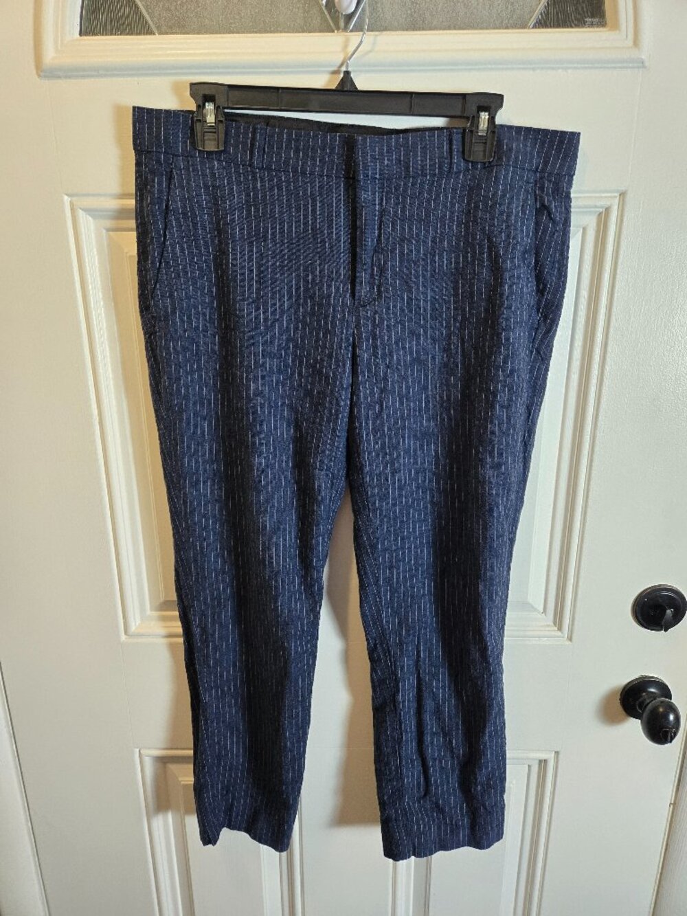 Banana Republic Avery Linen Blend Blue Pinstripe Ankle Pants Size 10